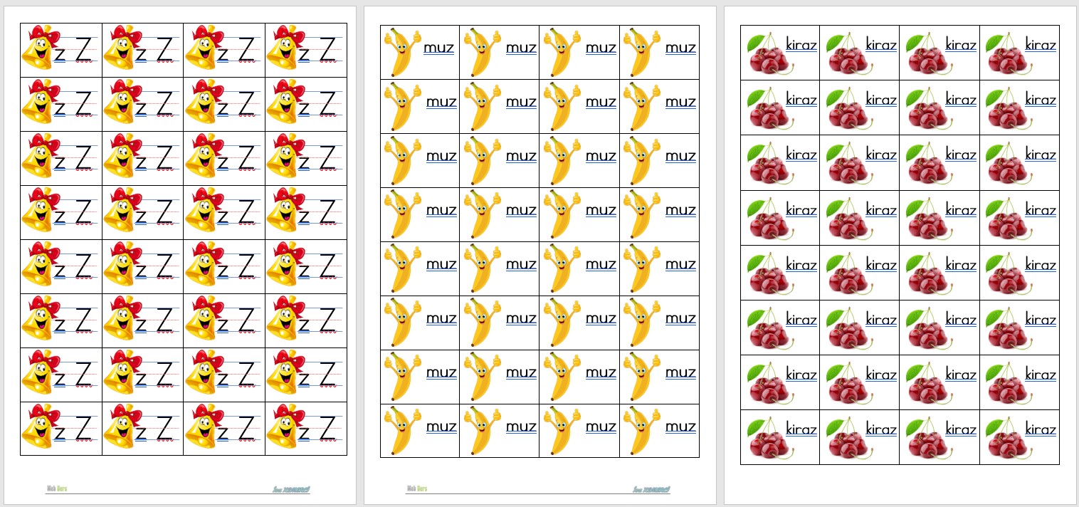 1. Sınıf İlk Okuma Yazma Z Sesi Defter Çalışması