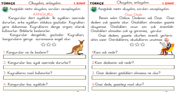 1. Sınıf İlk Okuma Yazma G-g Sesi Okuma Anlama Etkinliği (3 Sayfa)
