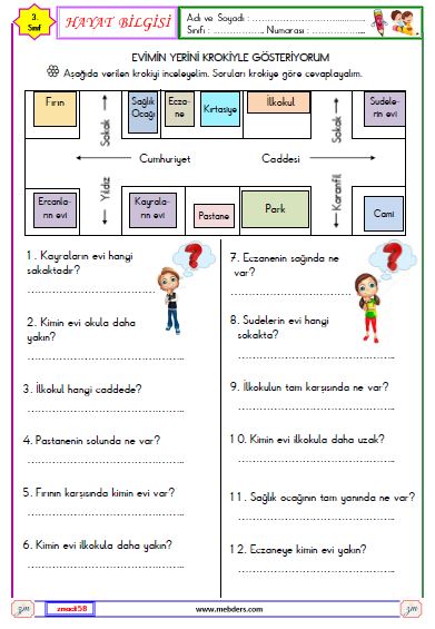 3. Sınıf Hayat Bilgisi Evimin Yerini Krokiyle Gösteriyorum Etkinliği