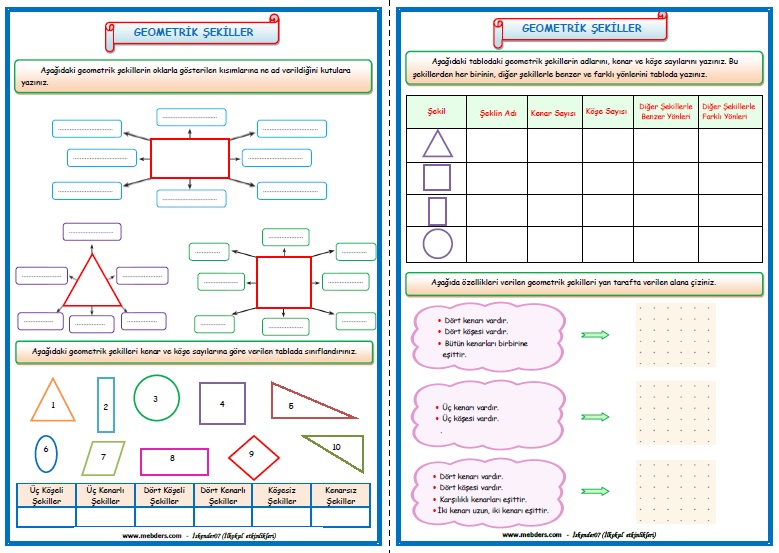 2.Sınıf Matematik Geometrik Şekiller 2  (6 Sayfa)