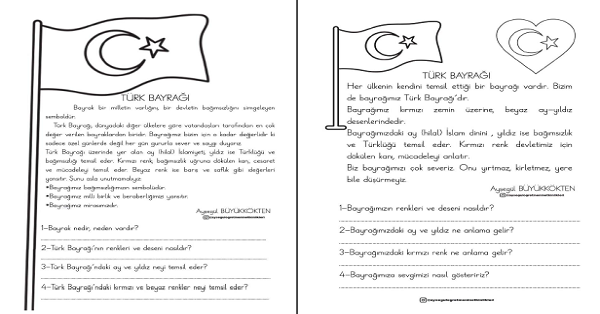 Bayrağımız Boyama ve Okuma ve Anlama Metinleri (4 Sayfa)