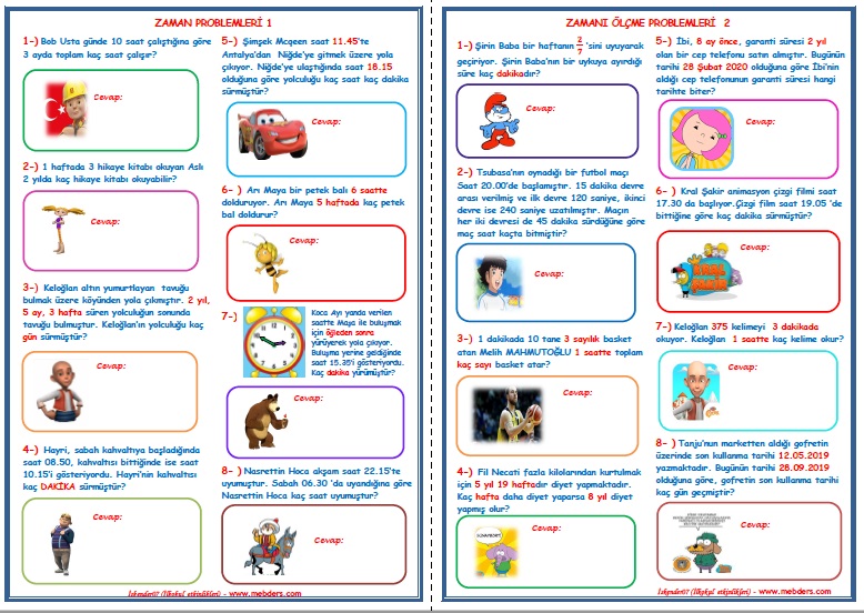 4.Sınıf Matematik Zaman Ölçüleri Problemleri  (2 Sayfa)