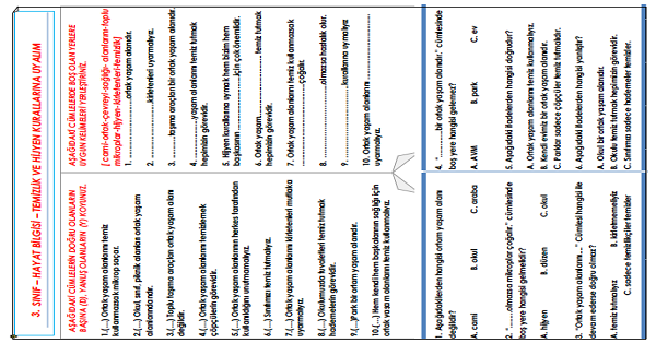 3.Sınıf - Hayat Bilgisi Temizlik Ve Hijyen Kurallarına Uyalım Etkinliği
