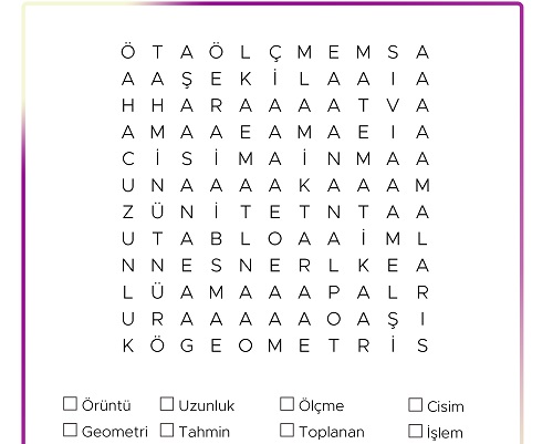 Matematik Terimleri Bulmacası - Genel Terimler 2 - Seviye 1