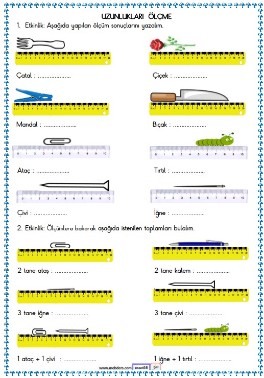 2. Sınıf Matematik Uzunlukları Ölçme Etkinliği 4