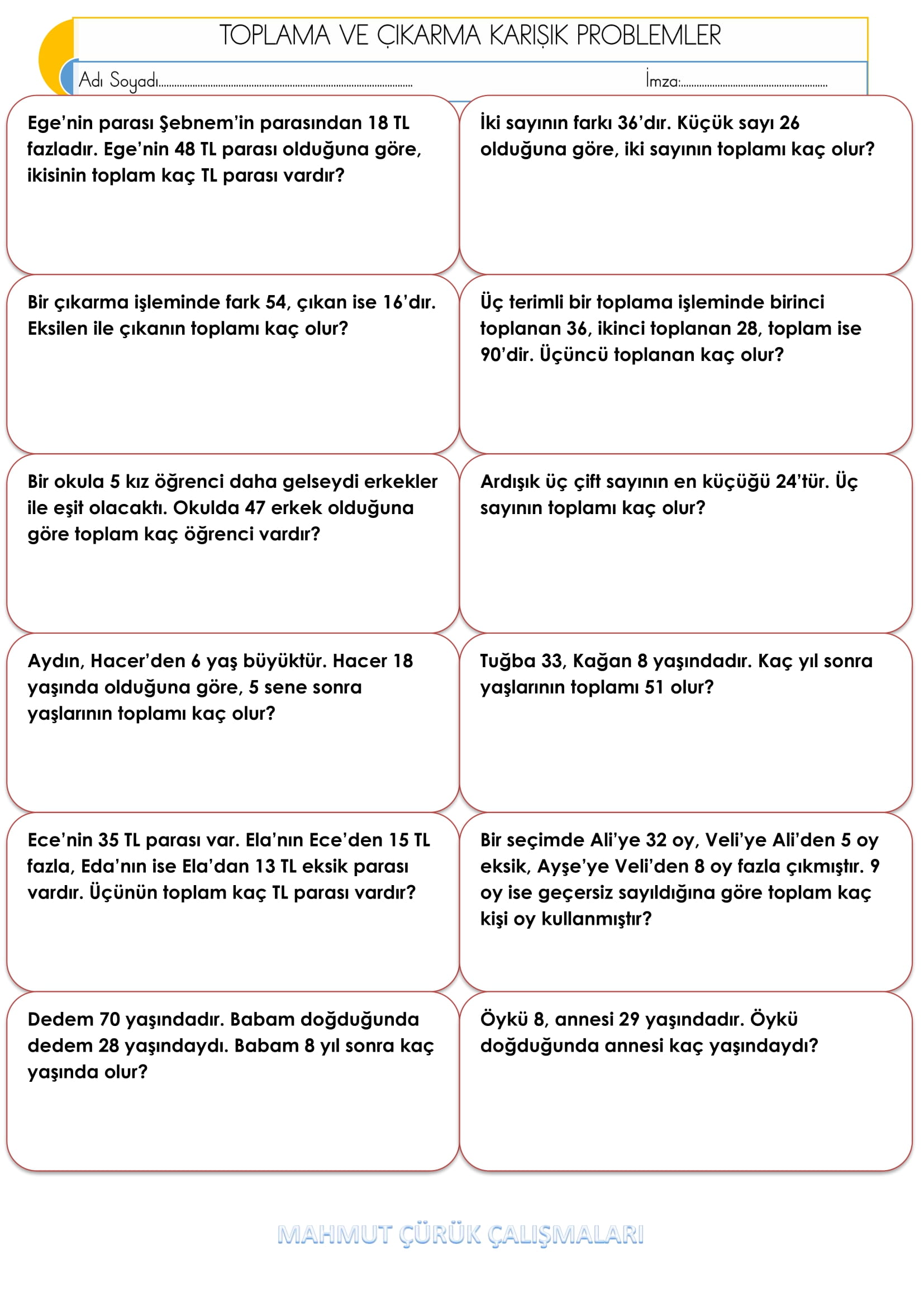 2.Sınıf - Matematik - Toplama ve Çıkarma Karışık Problemler-3