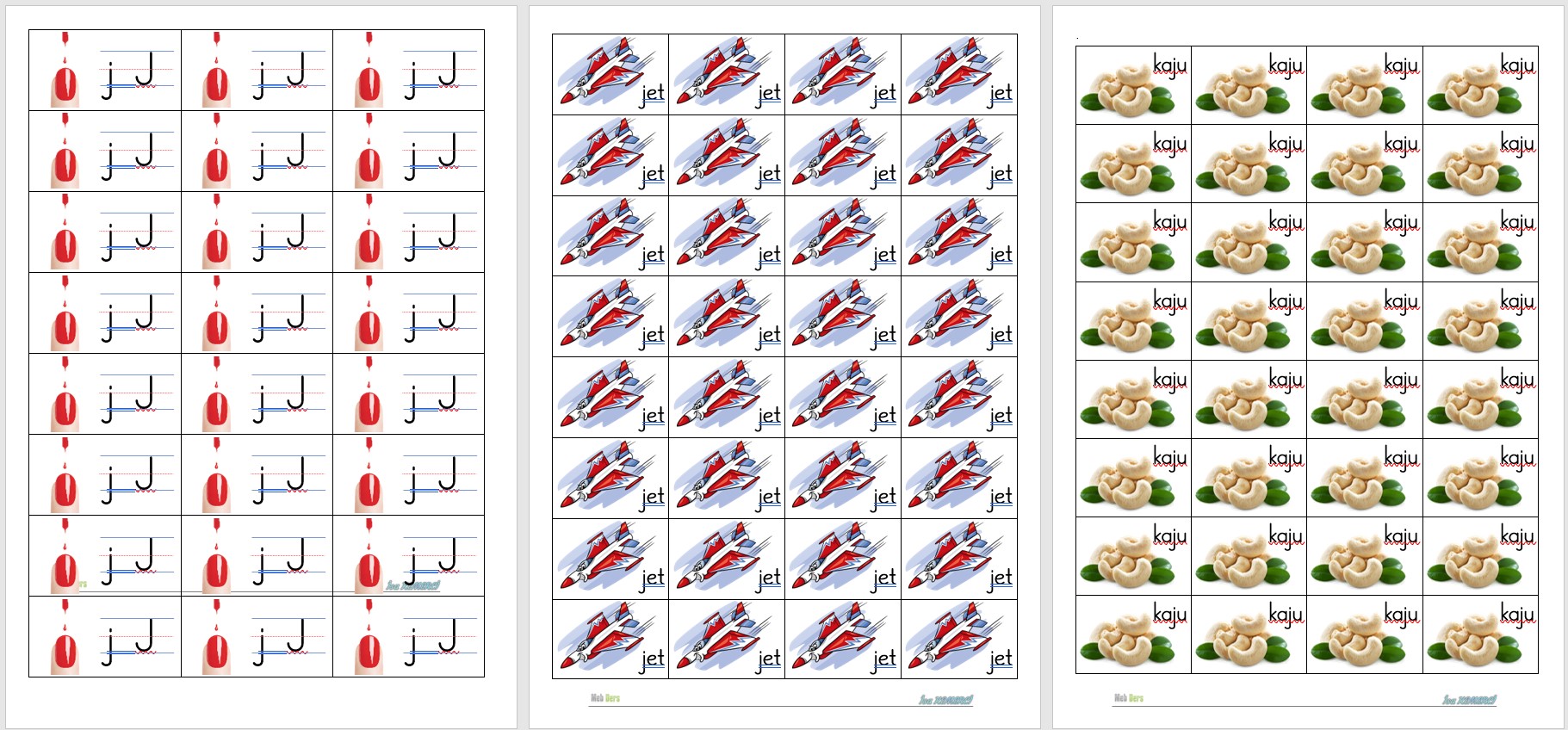 1. Sınıf İlk Okuma Yazma J Sesi Defter Çalışması