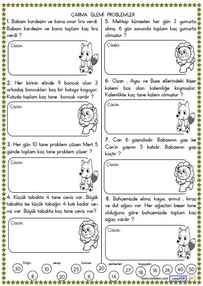2. Sınıf Matematik Çarpma İşlemi İle İlgili Problemler Etkinliği 3