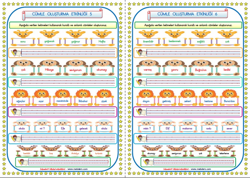 1.Sınıf İlkokuma Yazma Cümle Oluşturma Etkinliği 5-6   (2 Sayfa)