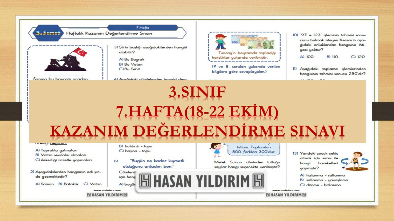 3.Sınıf Haftalık Değerlendirme Testi-7.Hafta(18-22 Ekim)