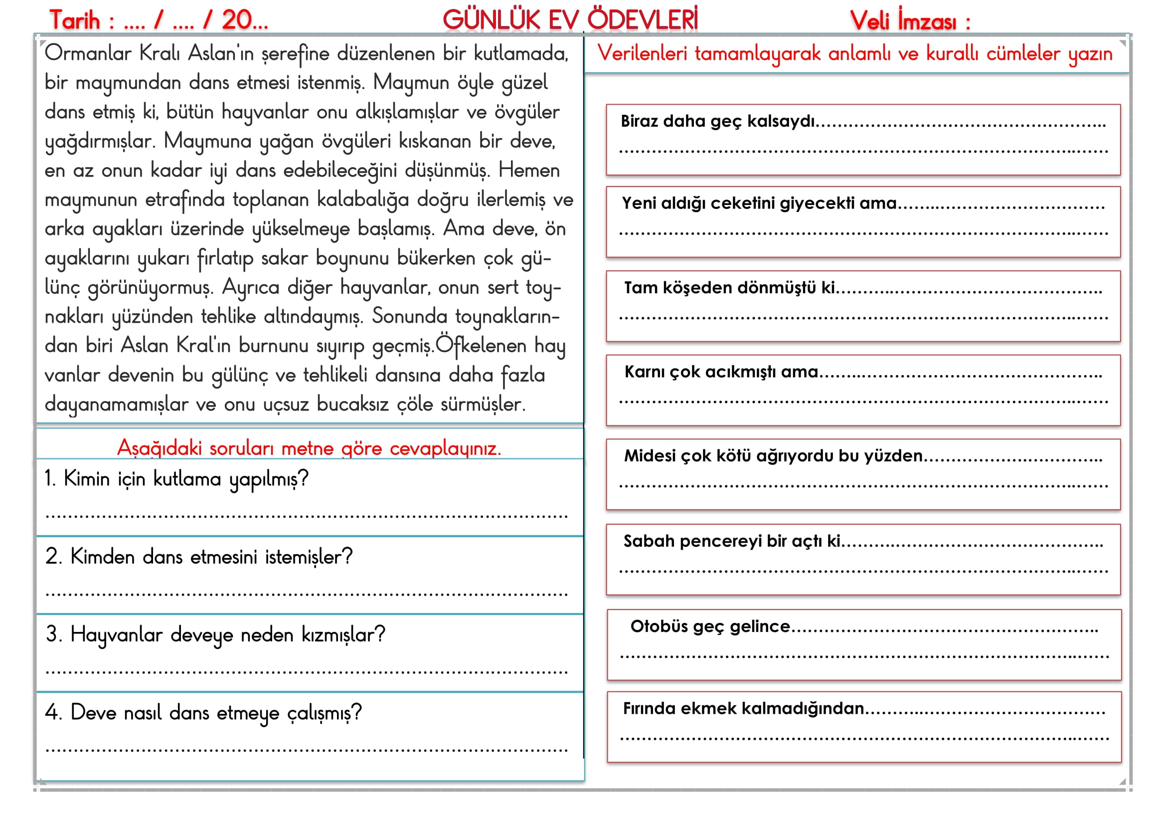 2.Sınıf - 26 Eylül 2025 Günlük Ev Ödevleri