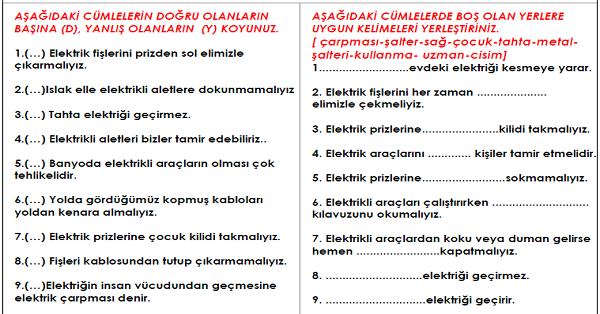3.Sınıf - Fen Bilimleri - Elektriğin Güvenli Kullanımı Etkinliği