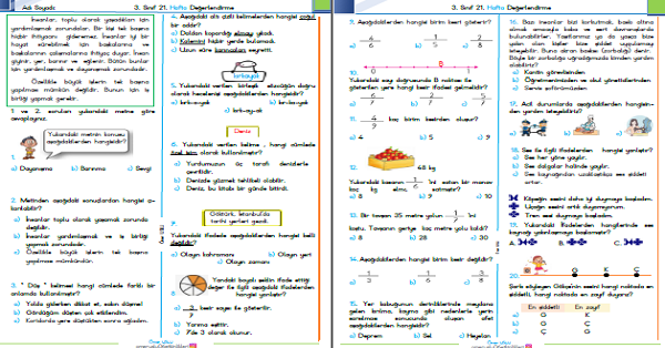 3. Sınıf Haftalık Kazanım Değerlendirme Testi 21. Hafta (16-20 Şubat)