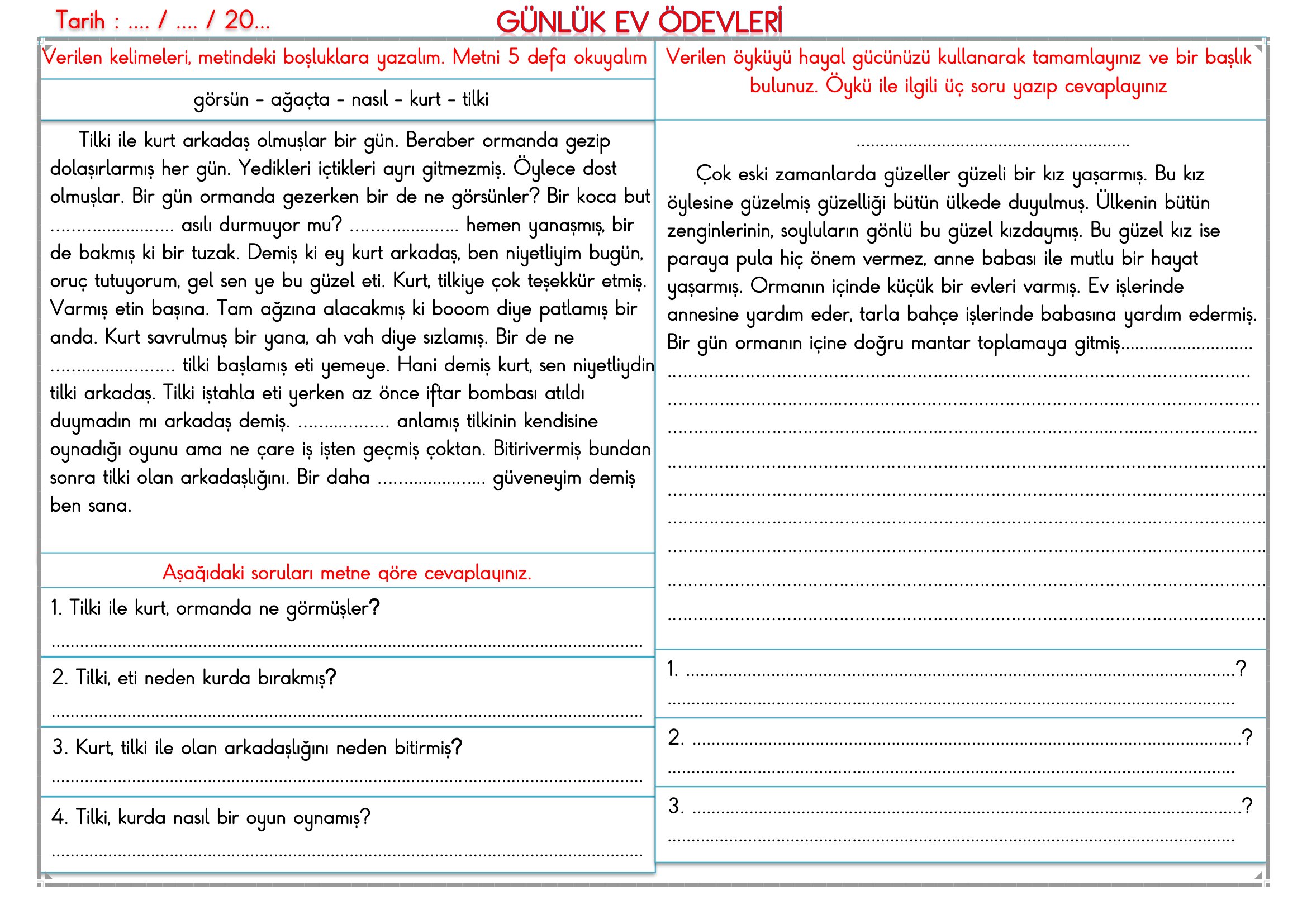 2.Sınıf - 21 Nisan 2026 Günlük Ev Ödevleri