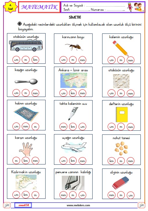 4. Sınıf Matematik Uzunluk Ölçme Etkinliği 1