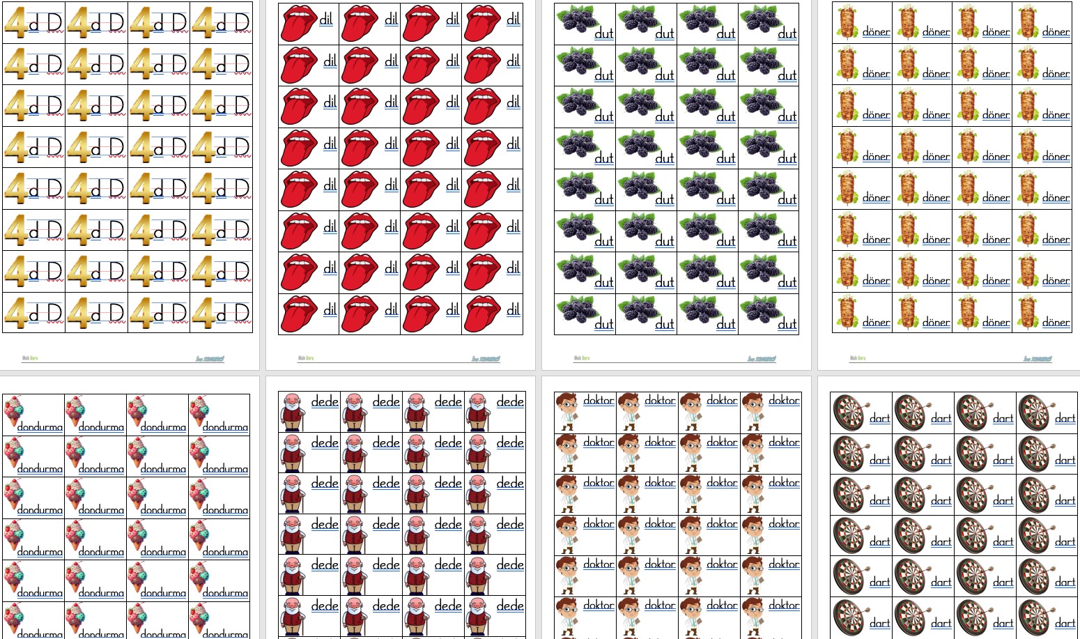 1. Sınıf İlk Okuma Yazma D Sesi Defter Çalışması