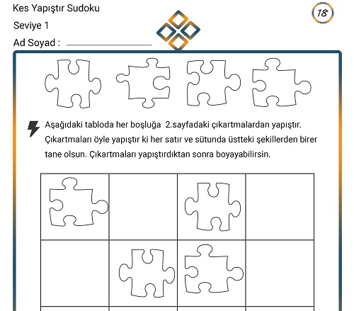 Kes Yapıştır Sudoku Etkinliği 18 (Seviye 1)