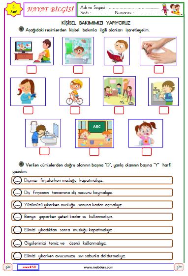 3. Sınıf Hayat Bilgisi Kişisel Bakımımızı Yapıyoruz Etkinliği