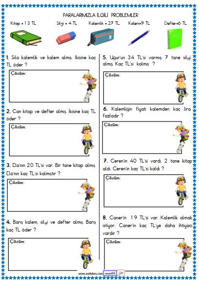 2. Sınıf Matematik Para Problemleri Etkinliği 6