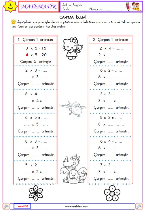 3. Sınıf Matematik Çarpanları Artıralım Etkinliği