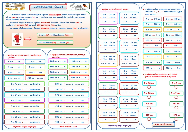 3.Sınıf Matematik Uzunlukları Ölçme   (2 Sayfa)