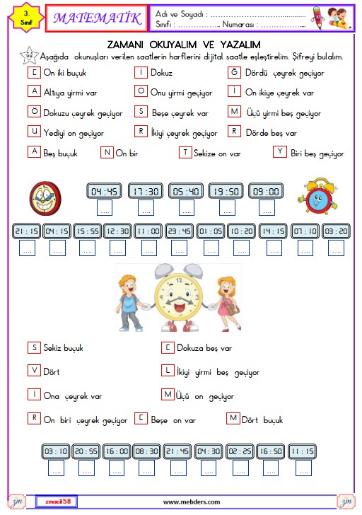 3. Sınıf Matematik Zamanı Okuyalım ve Yazalım Etkinliği 8