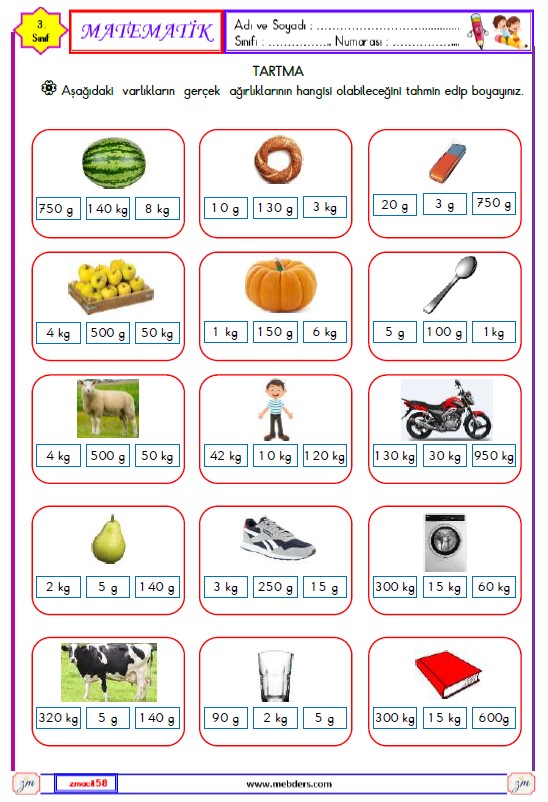 3. Sınıf Matematik Tartma Etkinliği 3