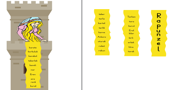 1. Sınıf İlk Okuma Yazma R-r Sesi Kes-Yapıştır-Oku Rapunzel Etkinliği