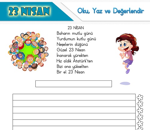 Şiir oku yaz değerlendir etkinliği - 23 Nisan 2