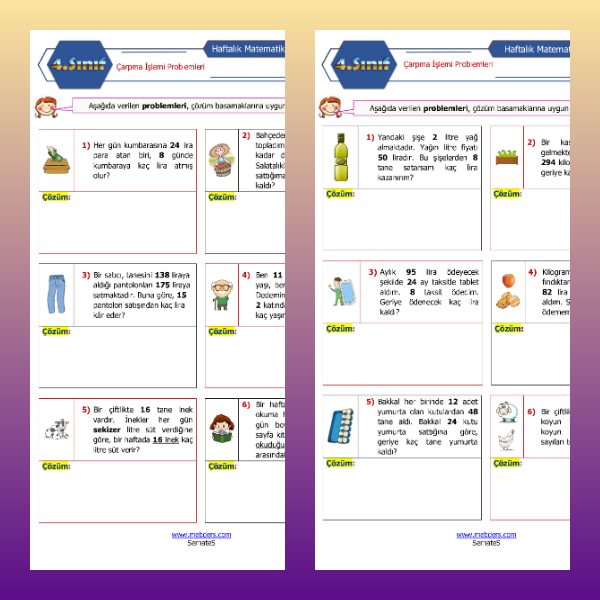 4. Sınıf Matematik - Çarpma İşlemi Problemleri Etkinliği