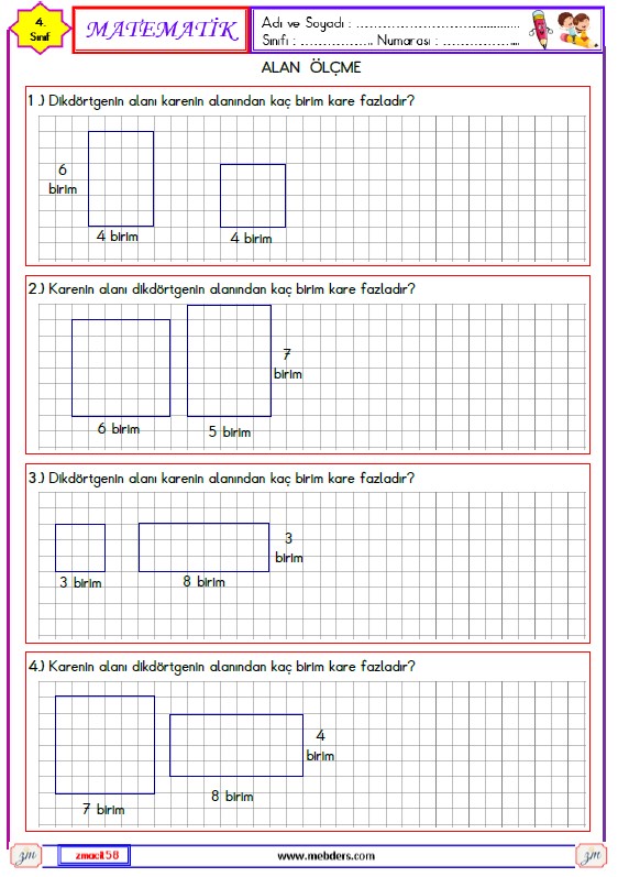 4. Sınıf Matematik Alan Ölçme Etkinliği 7