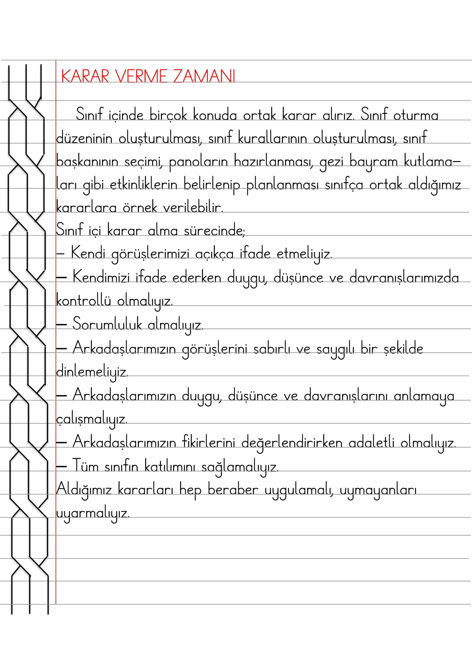 2.Sınıf - Hayat Bilgisi Karar Verme Zamanı Defter Özeti