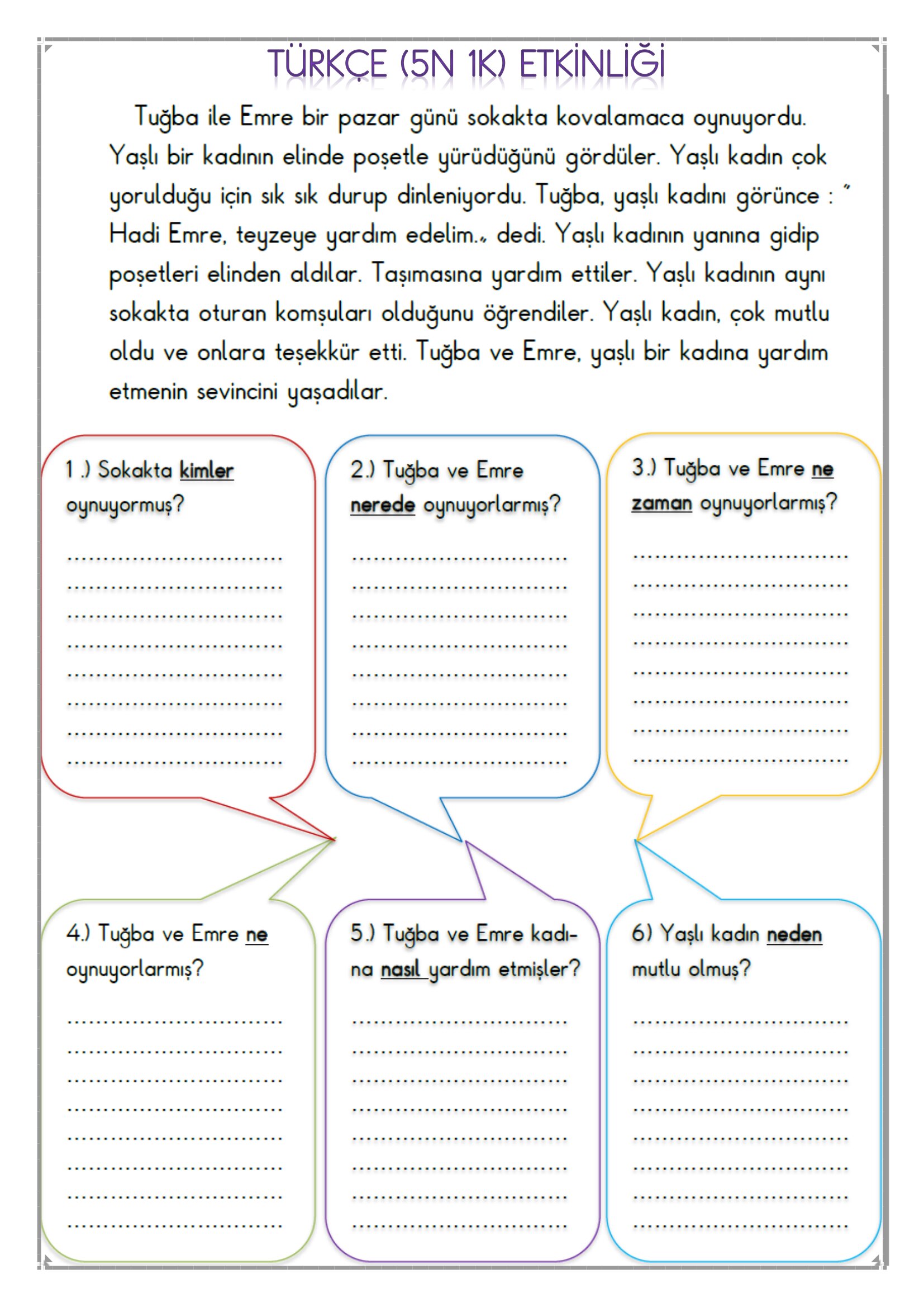 1.Sınıf - Türkçe 5N 1K Etkinliği-1