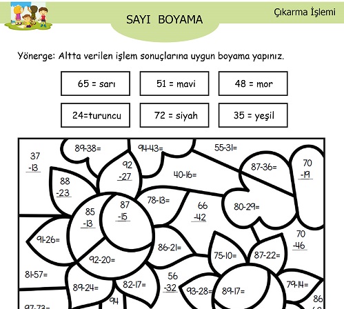 Çıkarma İşlemli Sayı Boyama Etkinliği