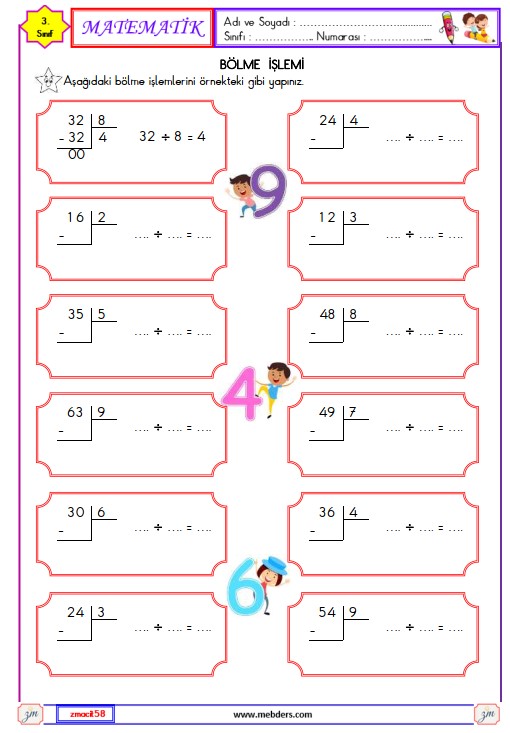 3. Sınıf Matematik Bölme İşlemi Etkinliği 3