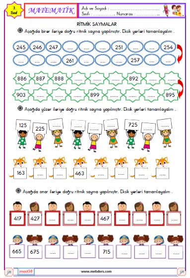 3.Sınıf Matematik Ritmik Saymalar Etkinliği 1