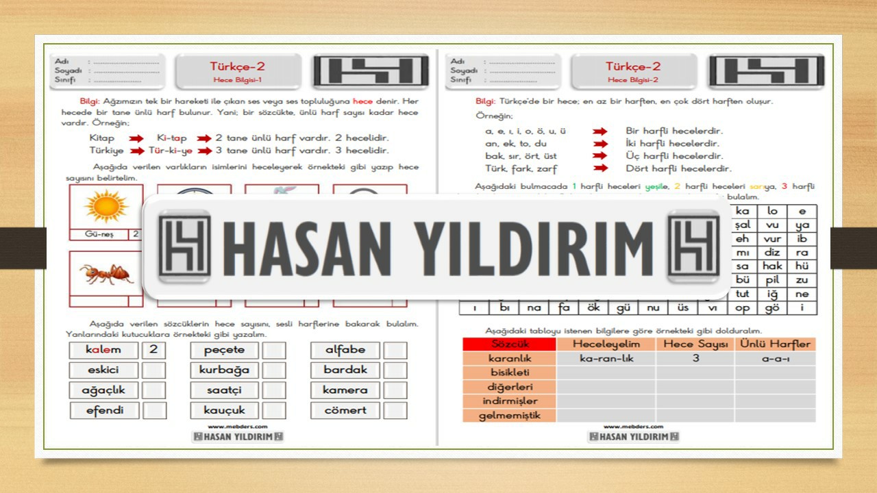 2.Sınıf Türkçe Hece Bilgisi Çalışma Sayfaları