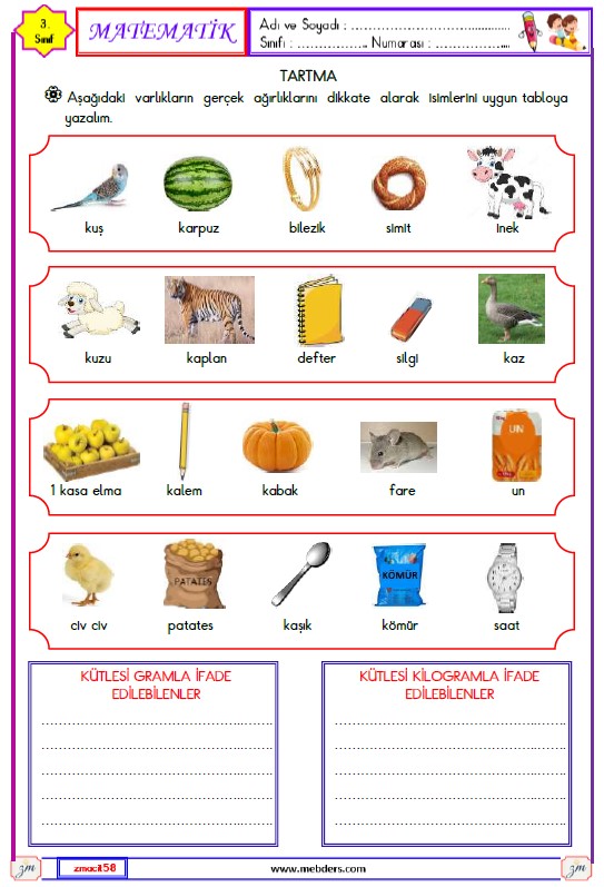 3. Sınıf Matematik Tartma Etkinliği 1