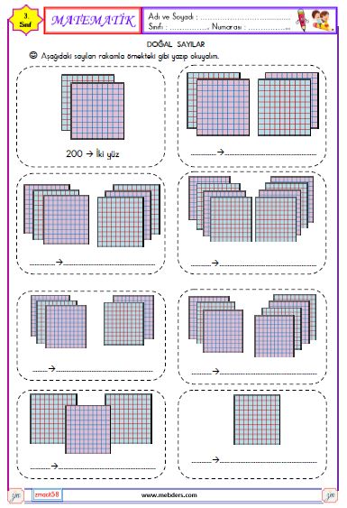 3. Sınıf Matematik Doğal Sayıları Okuma ve Yazma Etkinliği 1