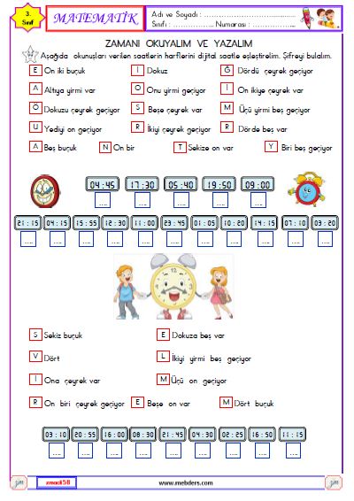 3. Sınıf Matematik Zamanı Okuyalım ve Yazalım Etkinliği 8