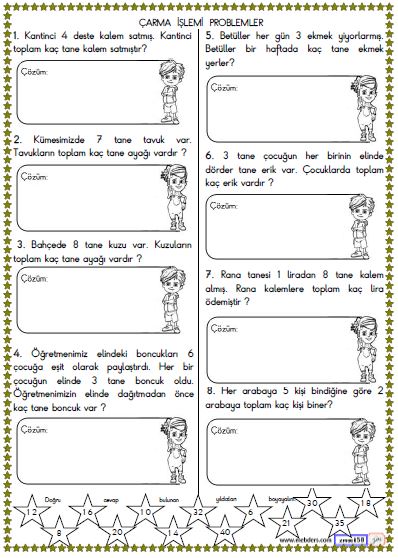 2. Sınıf Matematik Çarpma İşlemi Problemleri Etikinliği 2