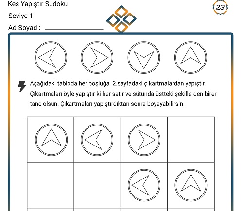 Kes Yapıştır Sudoku Etkinliği 23 (Seviye 1)