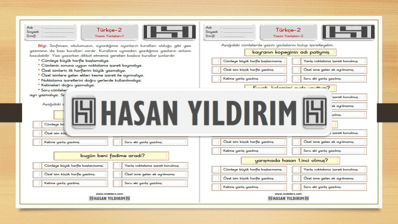 2.Sınıf Türkçe Yazım Yanlışları Çalışma Sayfaları