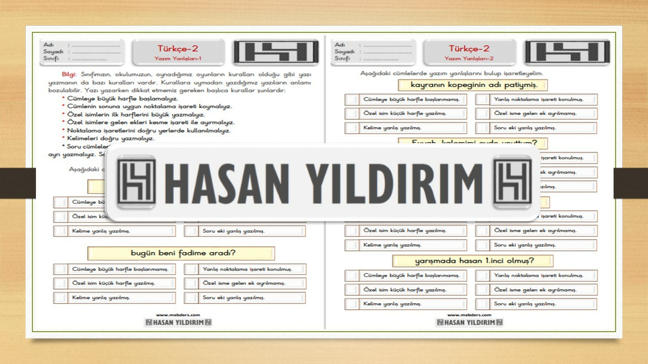 2.Sınıf Türkçe Yazım Yanlışları Çalışma Sayfaları