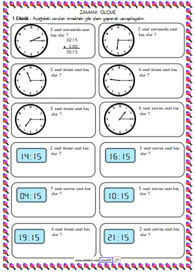 2. Sınıf Matematik Zamanı Ölçme ve Saat Etkinliği 13