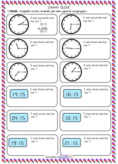 2. Sınıf Matematik Zamanı Ölçme ve Saat Etkinliği 13