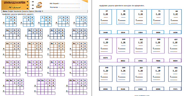 4.Sınıf Matematik Doğal Sayılarda Çarpma İşlemi Etkinliği 5