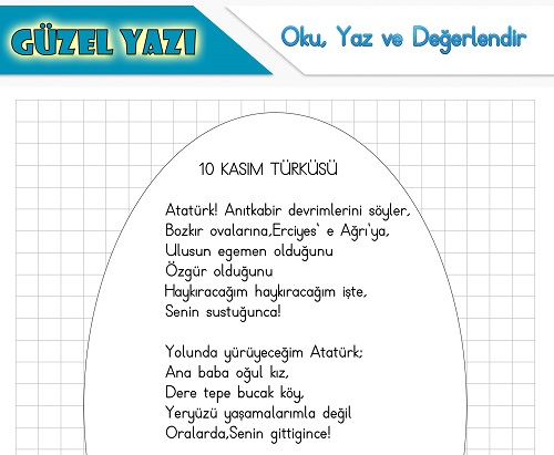 Şiir oku yaz değerlendir etkinliği - 10 Kasım Türküsü