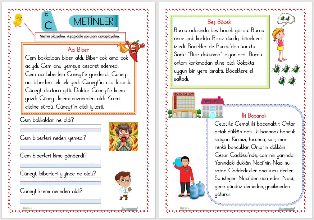 1. Sınıf İlk Okuma Yazma C Sesi METİNLER