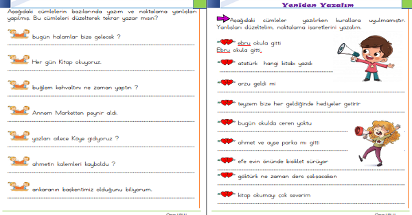 1.Sınıf Türkçe Yazım Kuralları ve Noktalama İşaretleri Etkinliği 2